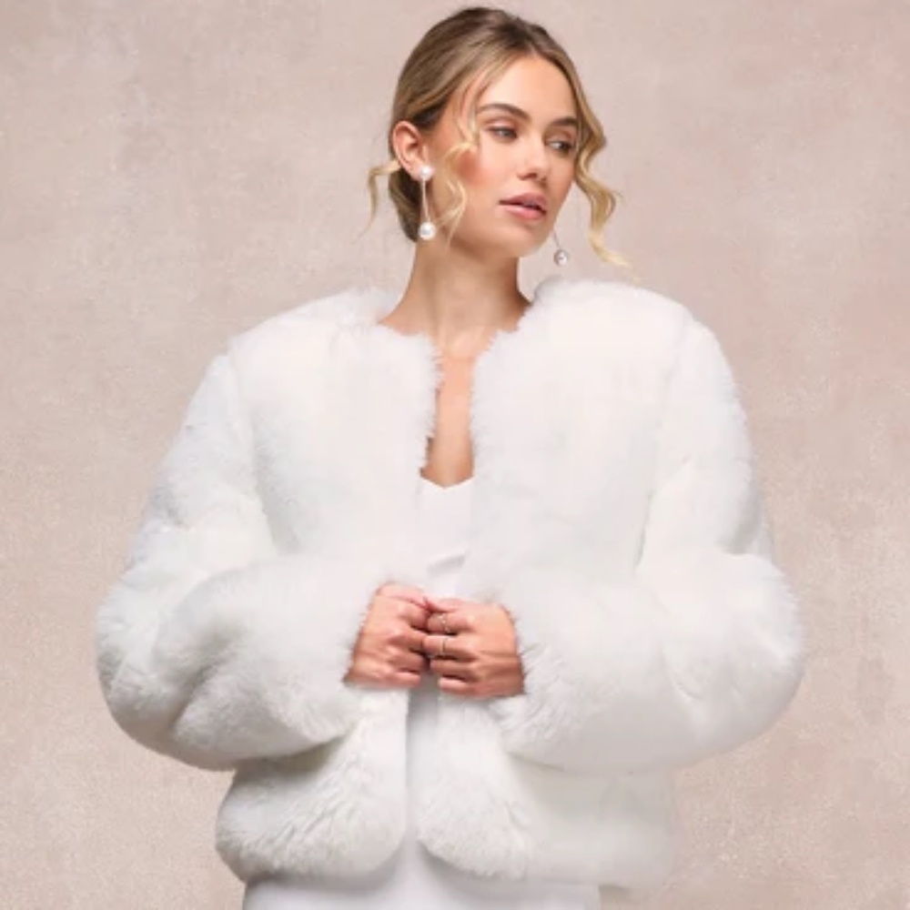 Lulus Exquisite Muse Ivory Faux Fur Open-Front Coat